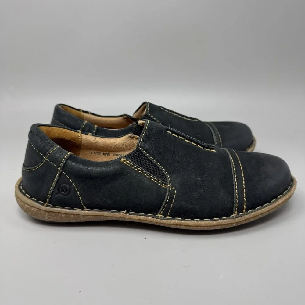 Born Womens Size 8.5 Nampa Nubuck Black Leather Loafer